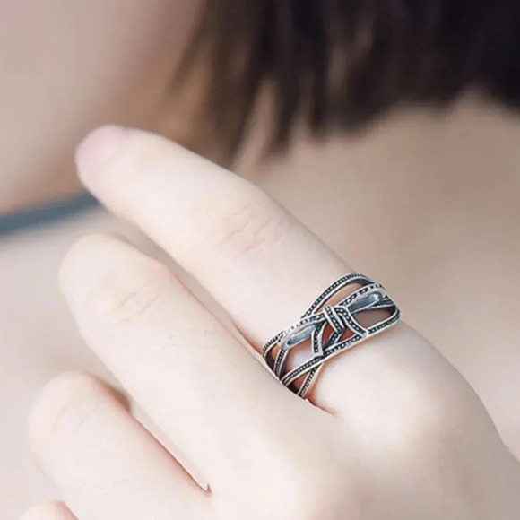 925 Sterling Silver Vintage Bow Ring Thick Chunky Silver Knot Ring - Picture 5 of 5